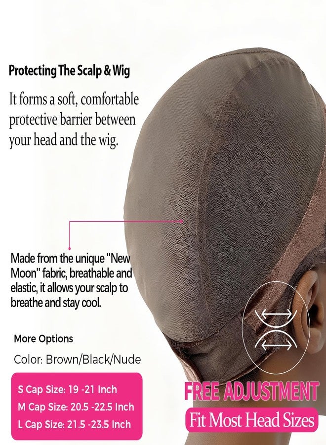 Labhairs Wig Cap with Grip Band for Keeping Wigs in Place, More Full Cap-wide Transparent Lace for Lace Front Wigs - Brown/Black/Nude Non Slip Cap Make Your Wig Be Glueless (Brown-M) - Image 4